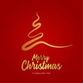 Merry Christmas and Happy New Year lettering vector illustration with Christmas Tree on red background paper art dark style Royalty Free Stock Photo